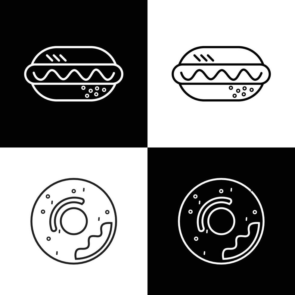 Burger and Donut icon logo design with editable line. Fast food vector line icons