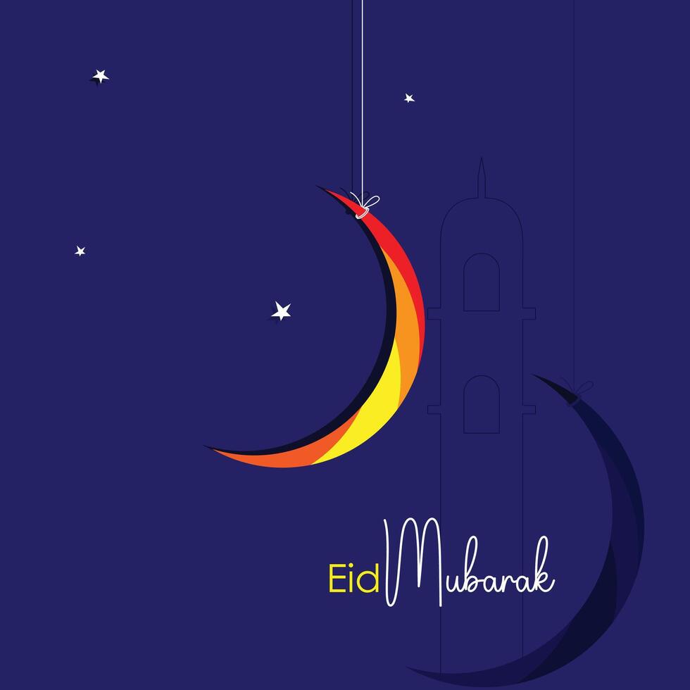 Eid Mubarak islamic design crescent moon and arabic calligraphy concept vector