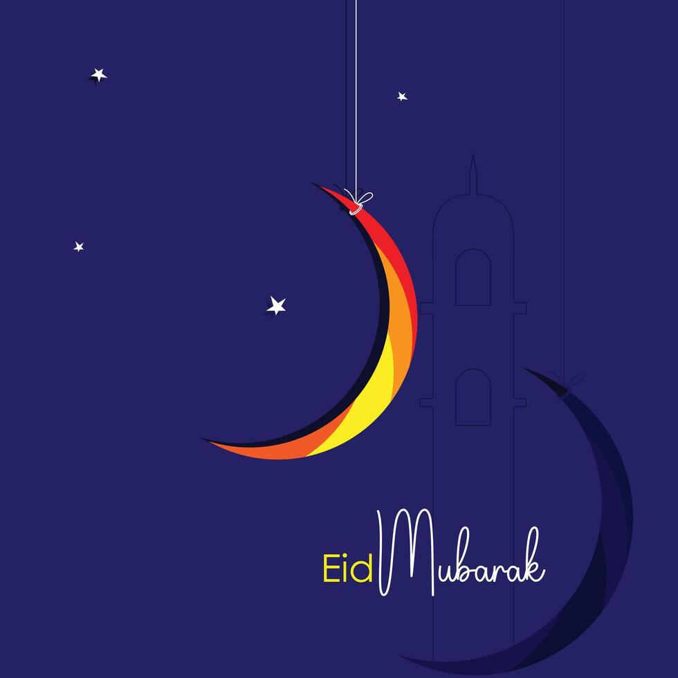 eid Mubarak islámico diseño creciente Luna y Arábica caligrafía concepto vector