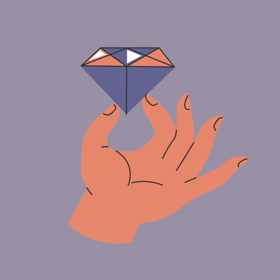 Hand holding expensive precious stone, diamond vector