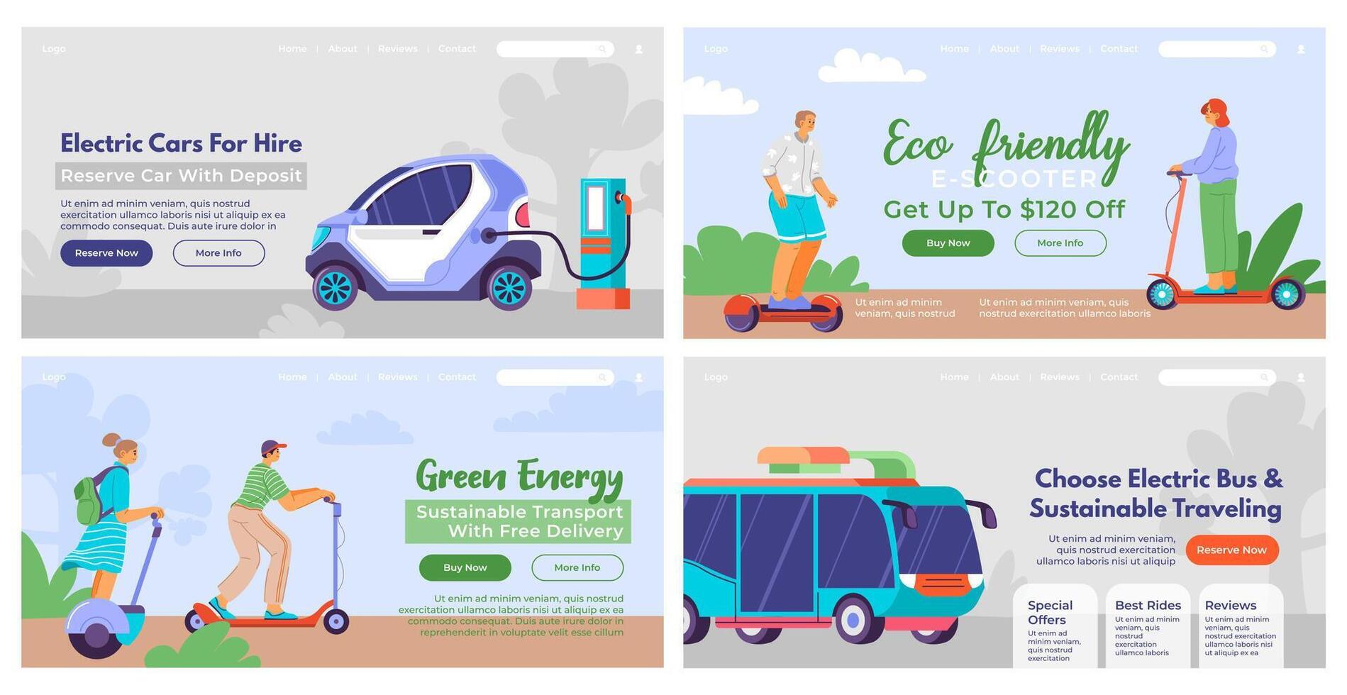 web página colección para eléctrico transporte promoción vector