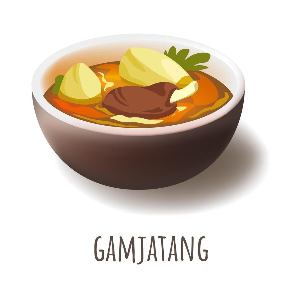 Gamjatang, pork neck bones soup with vegetables vector