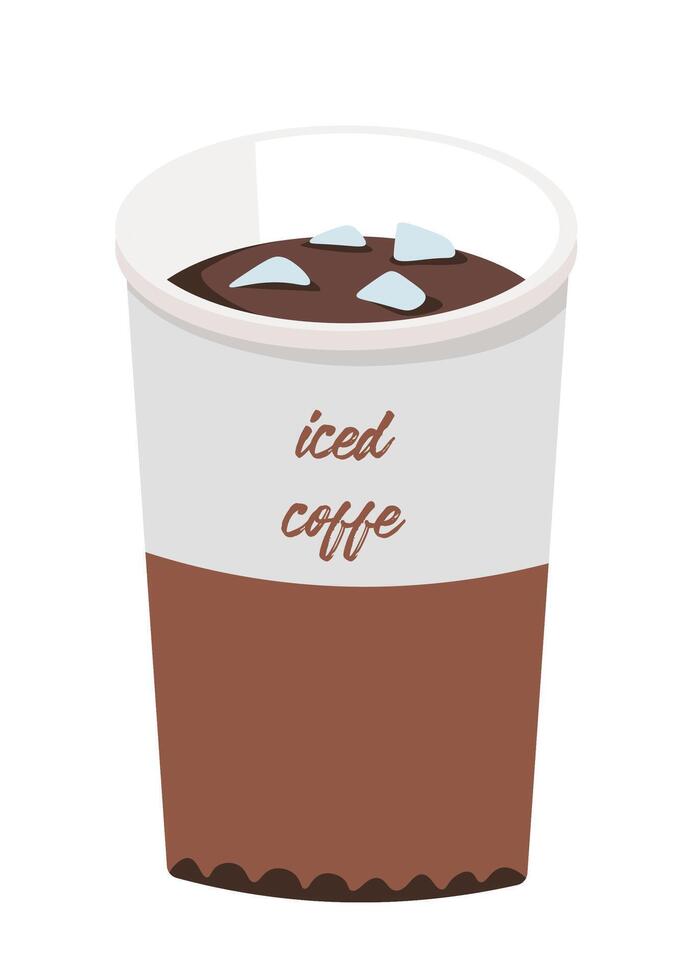 Cup of iced coffee, energetic cold brew beverage vector