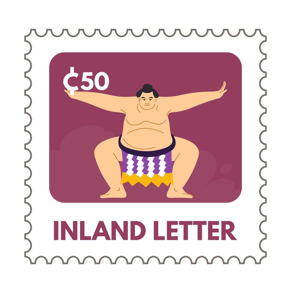 Inland letter with sumo fighter, Japanese mark vector