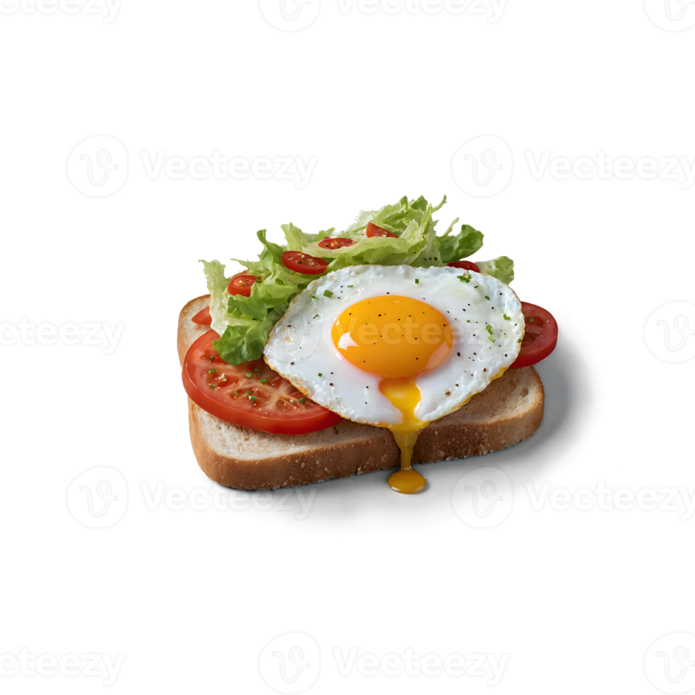 AI generated isometric food featuring a sunny-side-up egg on toast with salad on the bottom on transparent background png