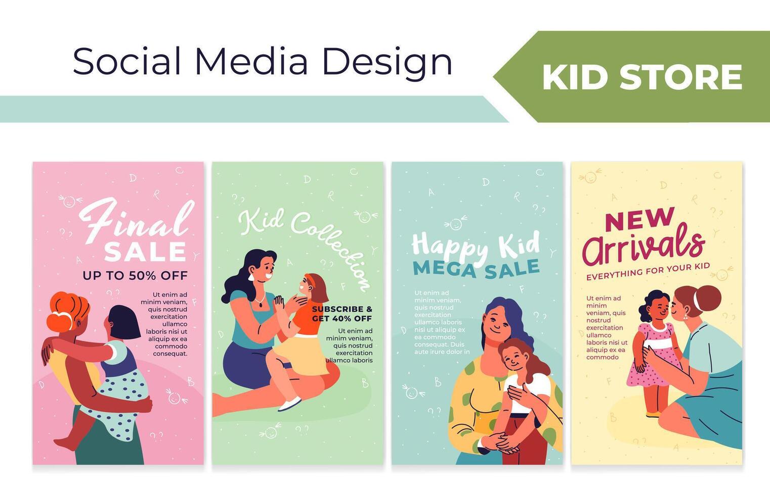 Network stories collection for kid store promo vector