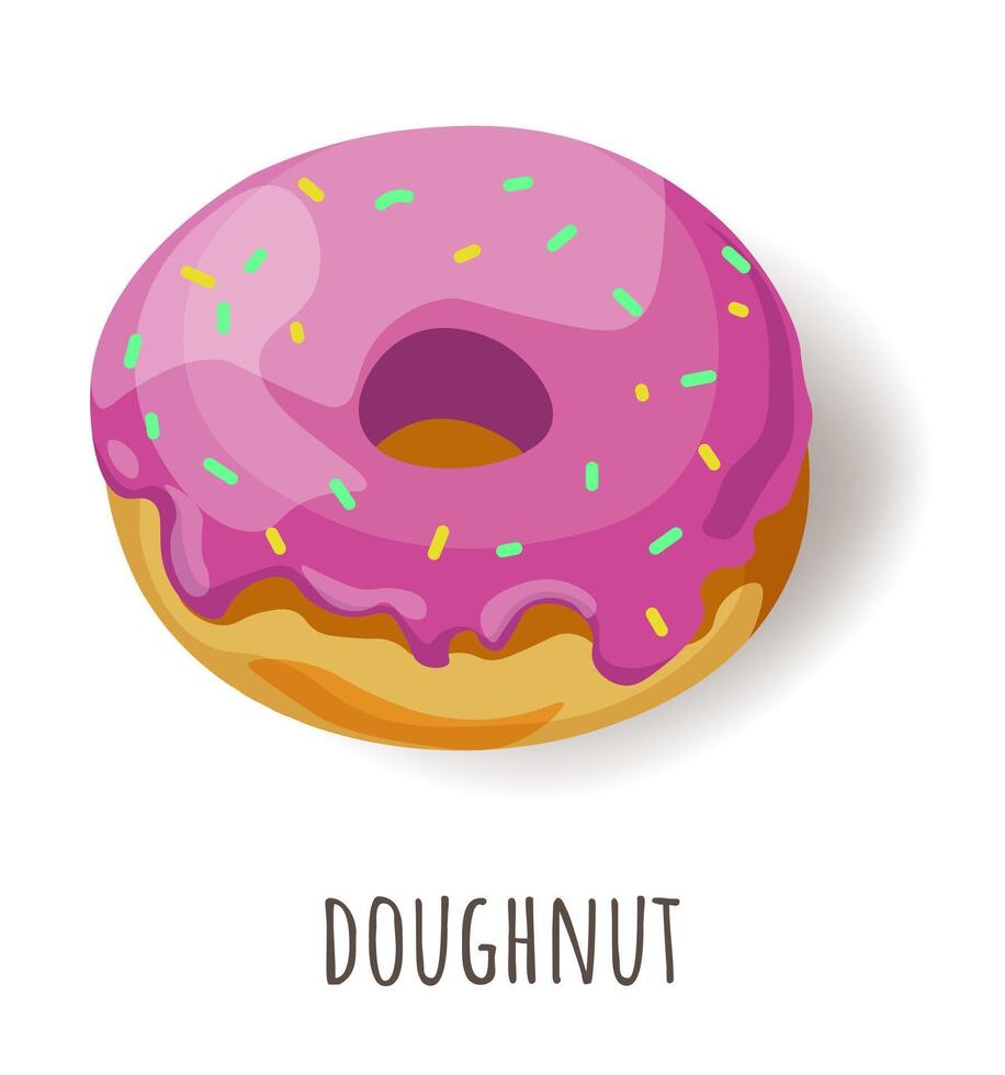 Sweet doughnut with glazing and sprinkles dessert vector