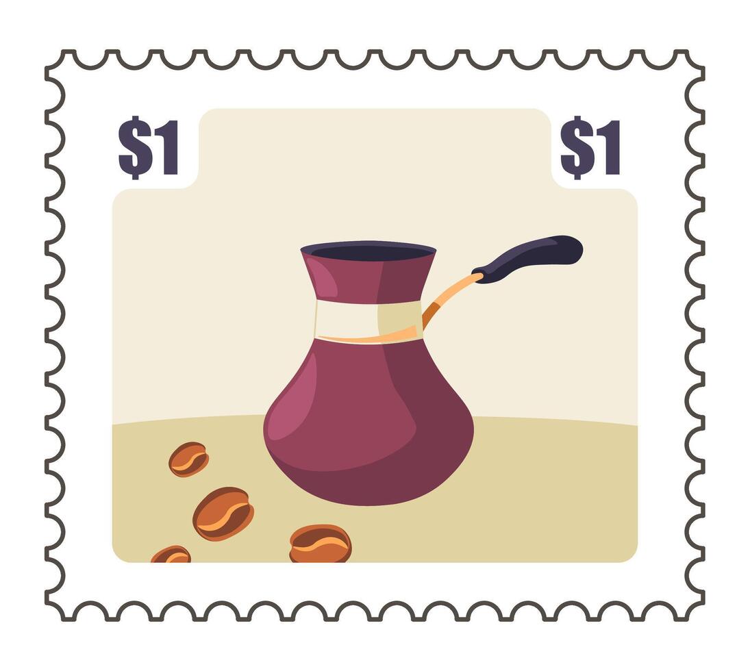 Postal mark with Turkish cezve and coffee beans vector