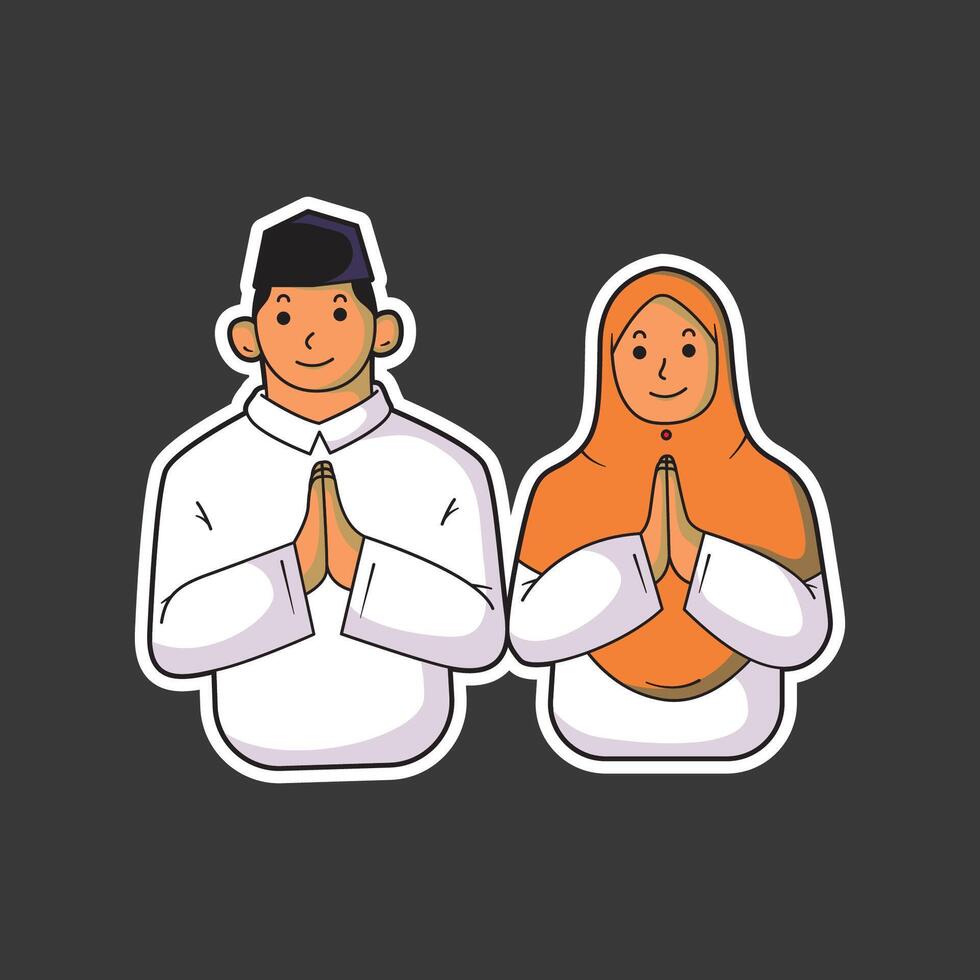 ilustración de hombres y mujer deseando ellos un contento eid al-fitr 1 vector