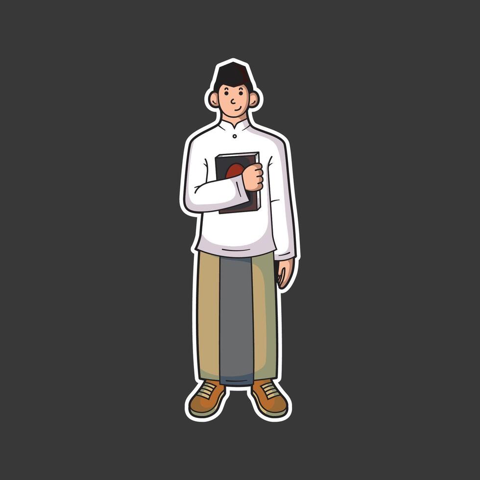 a man is hugging the Koran to his chest vector