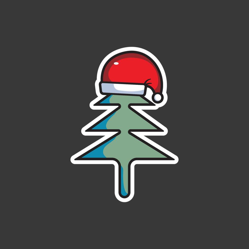pine tree sticker wearing a Santa Claus hat vector