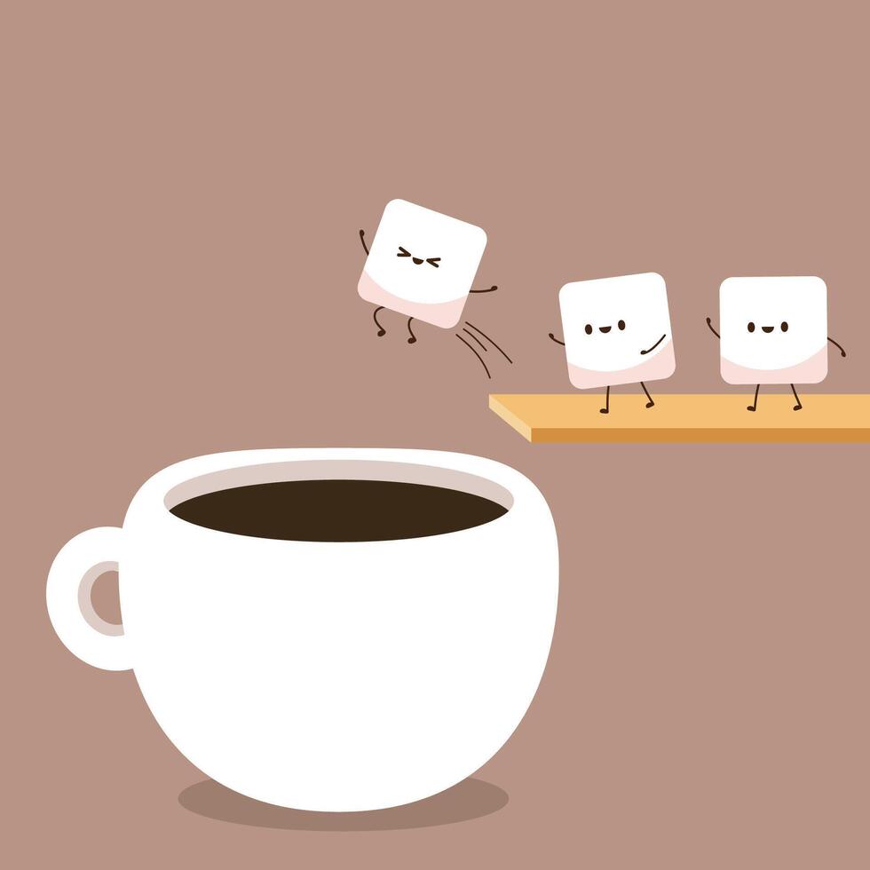 Coffee cup and Sugar cube character design. cartoon vector. vector