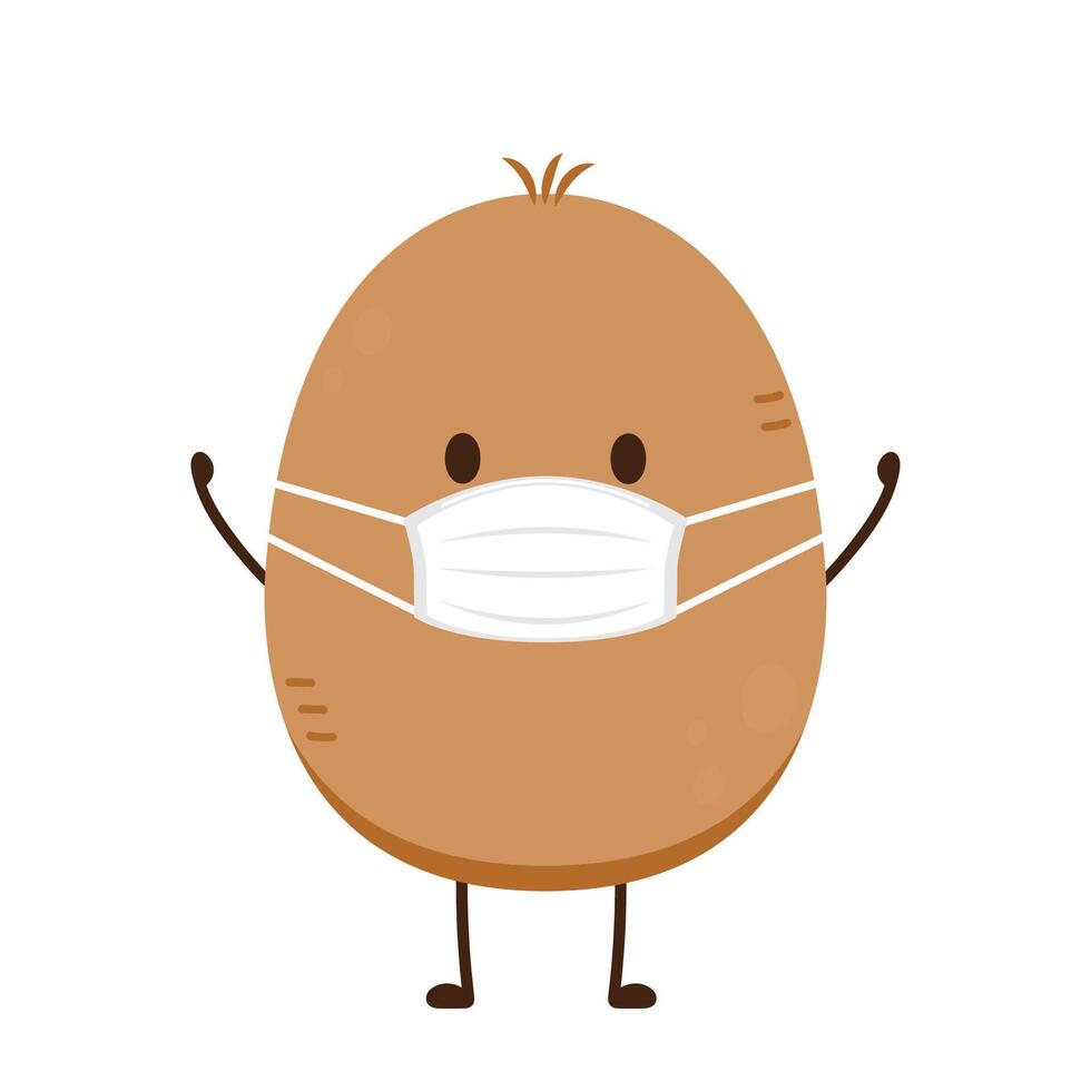 Potato wearing a face mask. Potato character design. Potato  vector on white background.