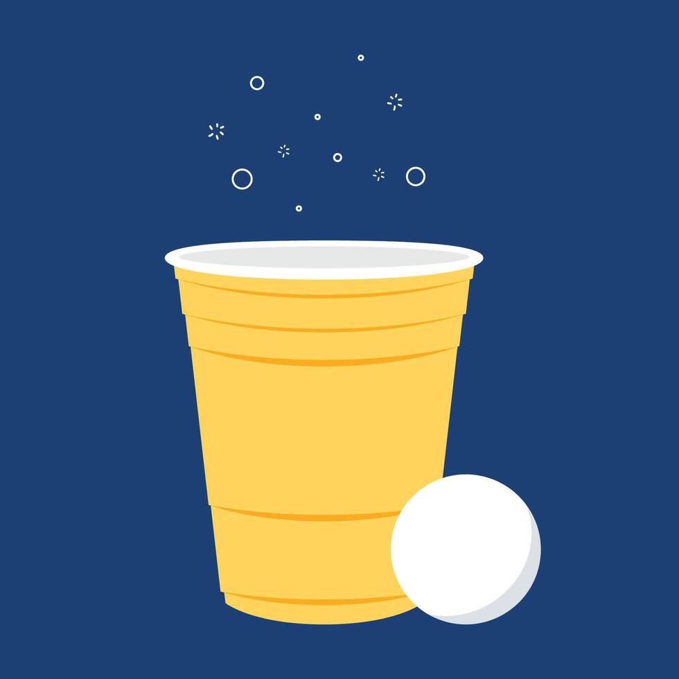 amarillo cerveza taza. taza vector. fondo de pantalla. vector ilustración de cerveza apestar Disparo con ping pong pelota.