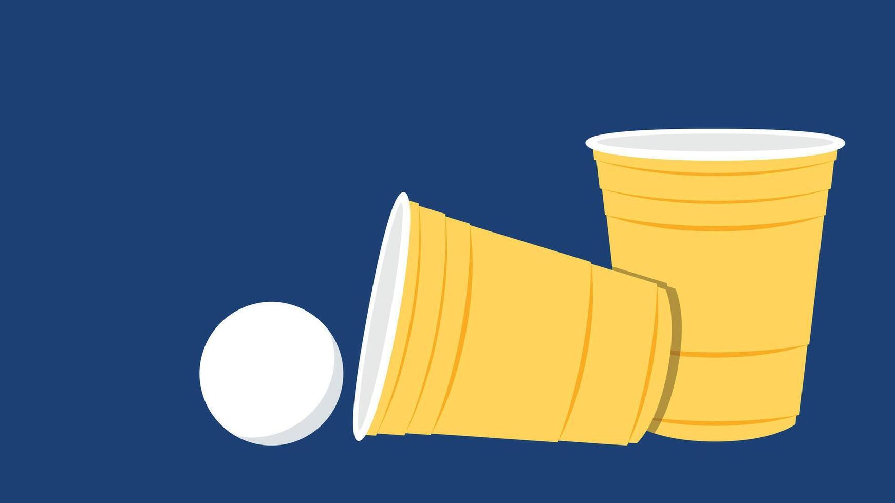 Yellow beer cup. Cup vector.  wallpaper. Vector Illustration of Beer Pong shot with Pingpong ball.