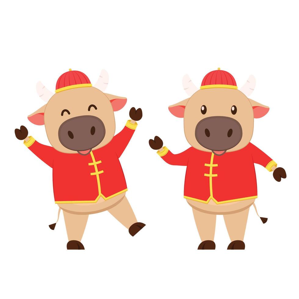 chino contento nuevo año. contento nuevo año. año de el buey. buey dibujos animados vector. buey personaje diseño. vector