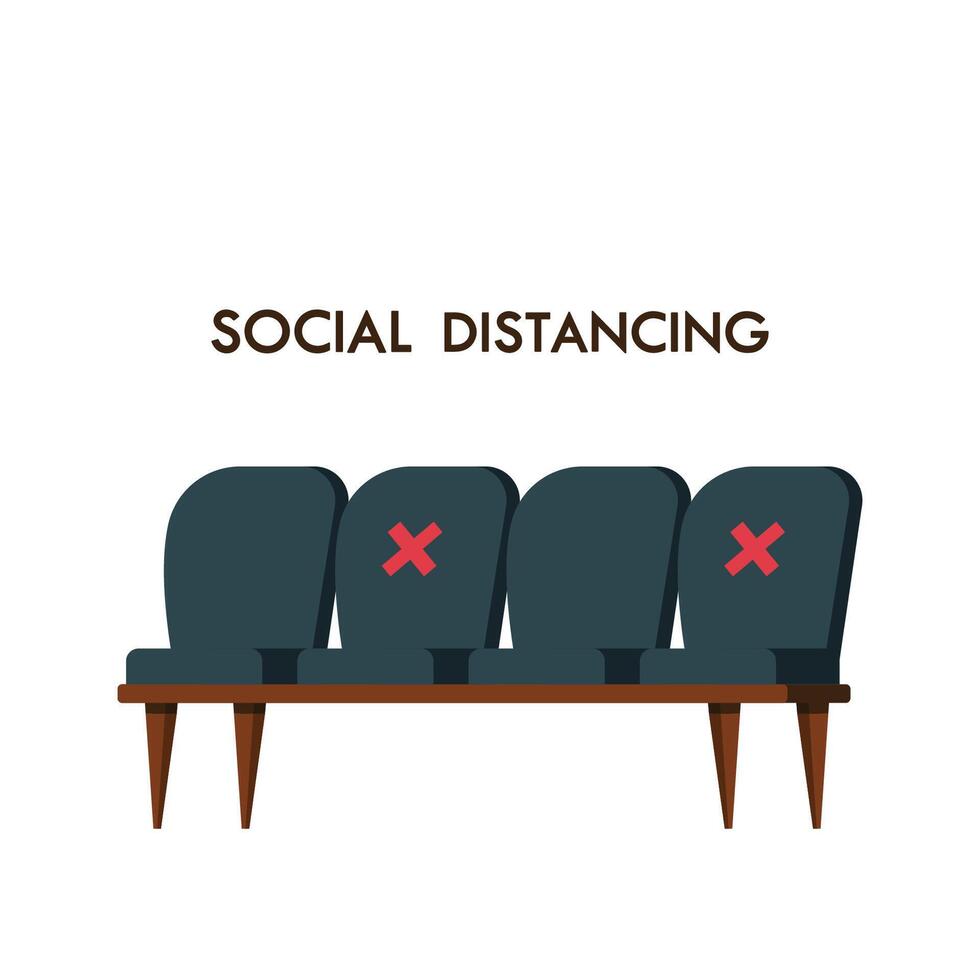 Social distancing. Chairs on white background. Social distancing. poster design. vector