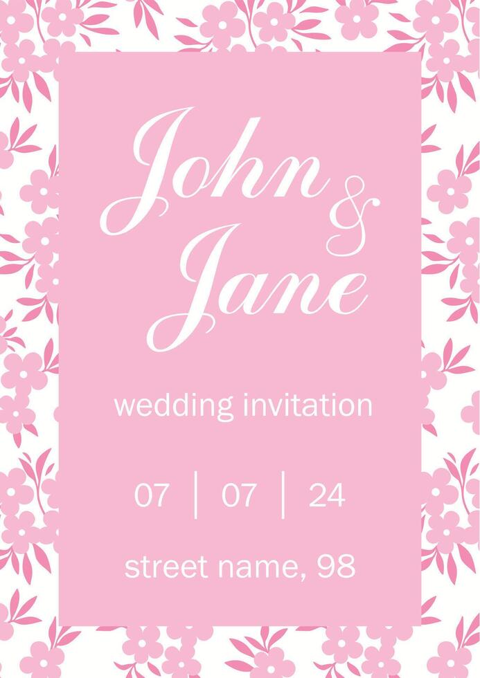 Template for Invitation With Soft Pink Minimalistic Flowers Pattern vector