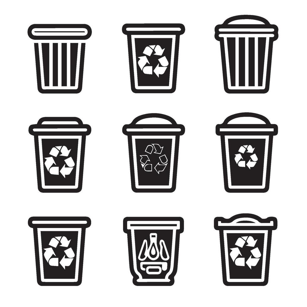 Set of icons for recycling and trash cans. Trash can symbol. Recycle symbol. Line icon vector