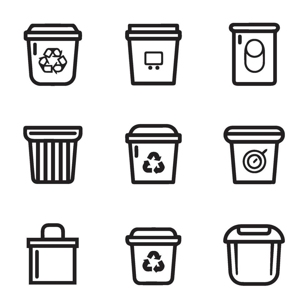 Set of icons for recycling and trash cans. Trash can symbol. Recycle symbol. Line icon vector