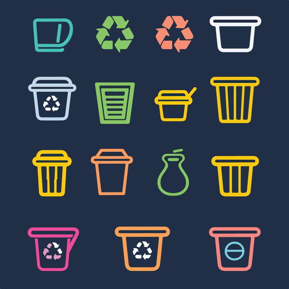 Set of icons for recycling and trash cans. Trash can symbol. Recycle symbol. Line icon vector