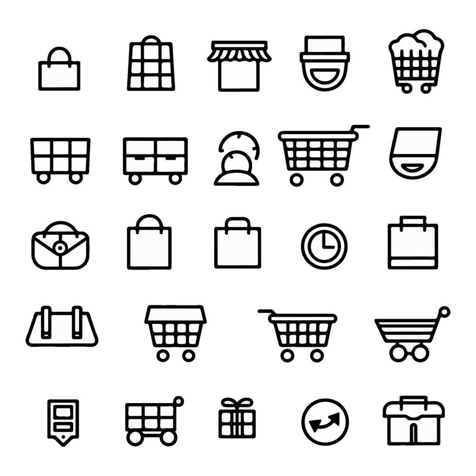 A set of line icons for online shopping and e-commerce, as well as an assortment of e-commerce symbols with adjustable strokes vector