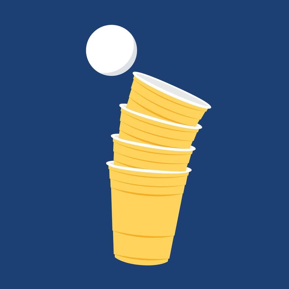 Yellow beer cup. Cup vector.  wallpaper. Vector Illustration of Beer Pong shot with Pingpong ball.