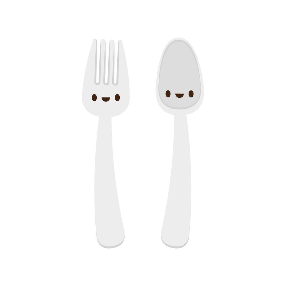 Spoon and fork character design. Spoon and fork on white background. vector