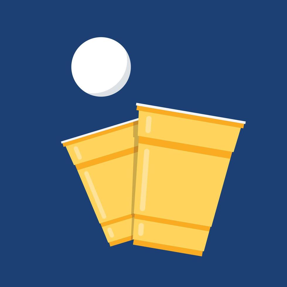 Yellow beer cup. Cup vector.  wallpaper. Vector Illustration of Beer Pong shot with Pingpong ball.