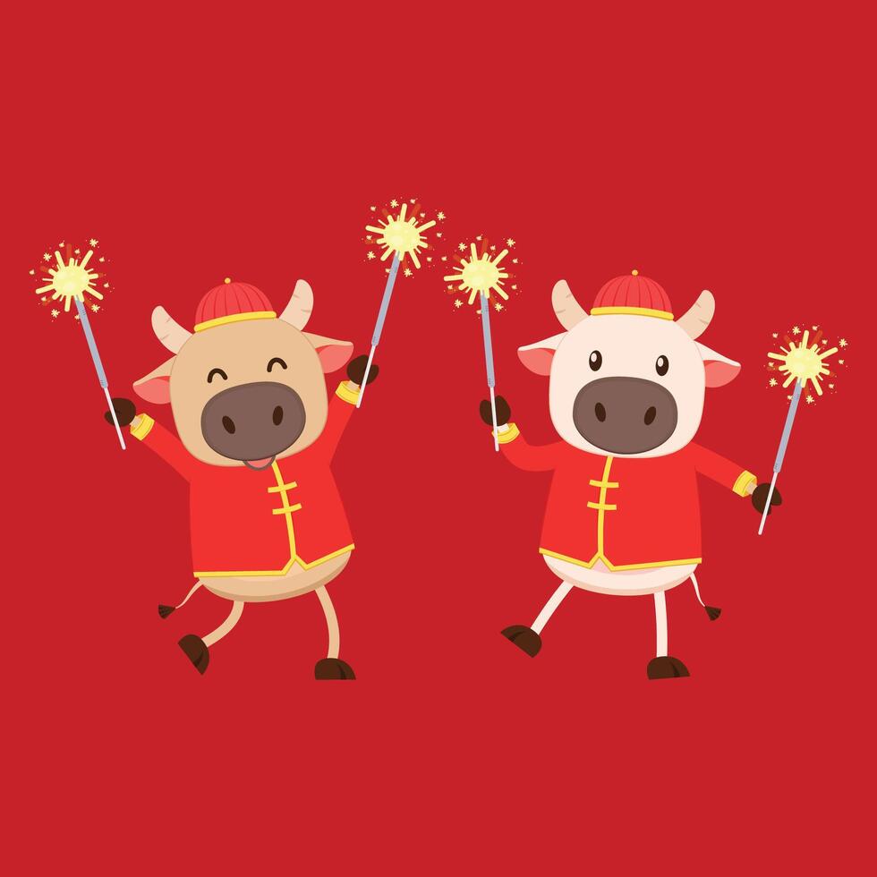Chinese Happy new year. Happy new year. Year of the Ox. Ox cartoon vector. Ox character design. vector