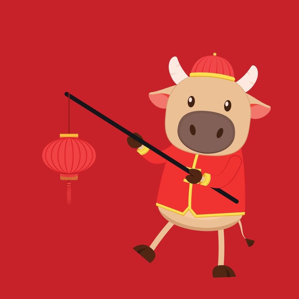 Chinese Happy new year. Happy new year. Year of the Ox. Ox cartoon vector. Ox character design. vector
