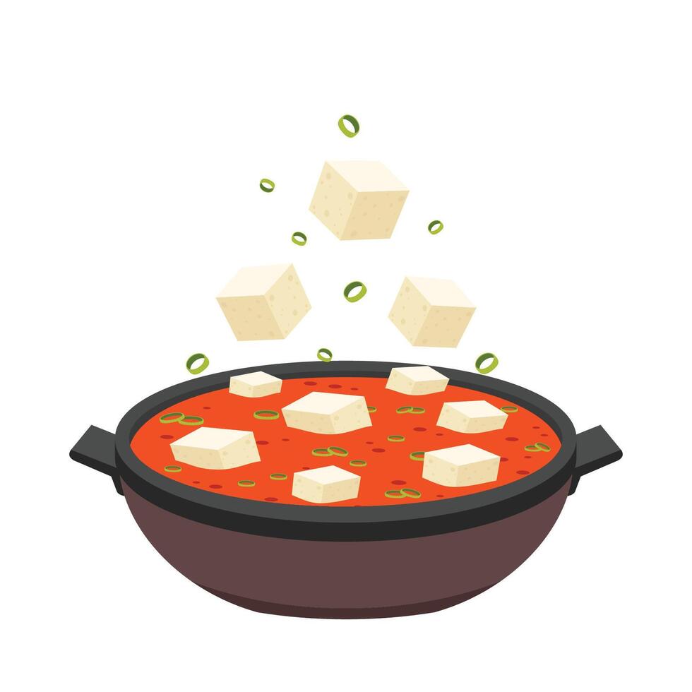 Tofu Kimchi Soup vector. Tofu Kimchi Soup on white background. Tofu Kimchi Soup is Korea food. vector