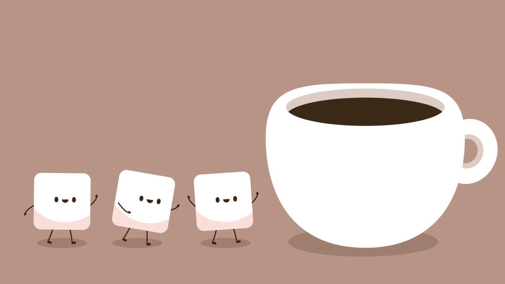 Coffee cup and Sugar cube character design. cartoon vector. vector