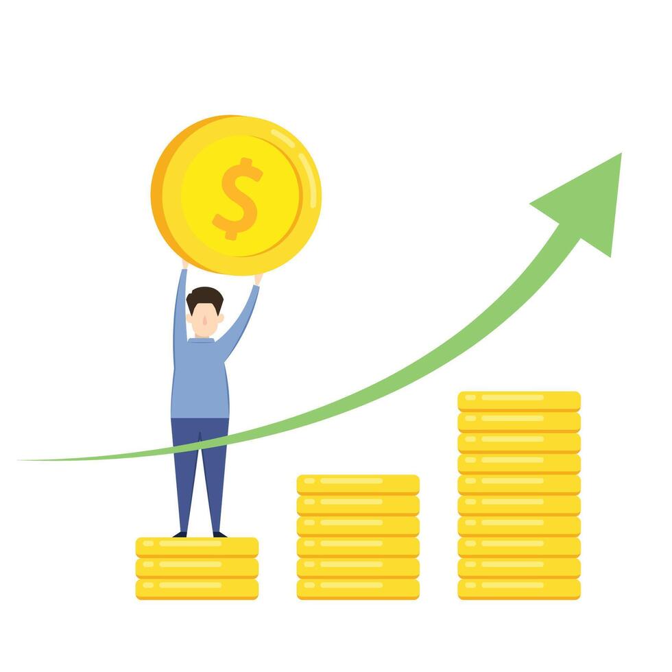 Cryptocurrency price up. Gold coin going up. Graph up. vector