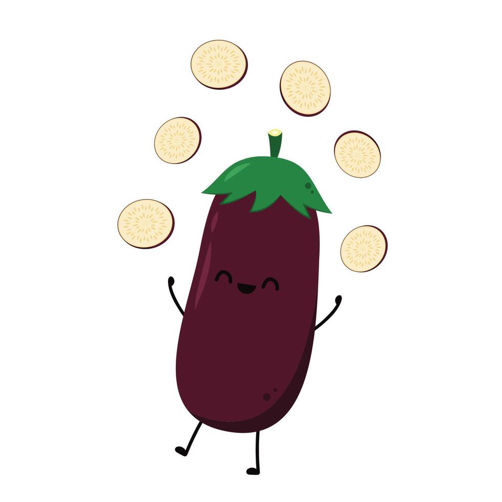Eggplant on white background. Eggplant character design. vector