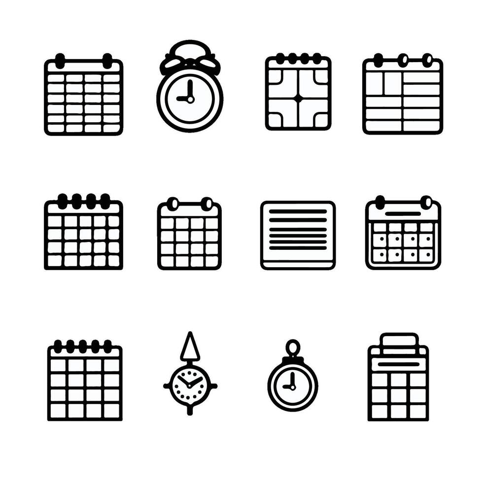 a collection of calendar icons that includes a simple and line image. vector