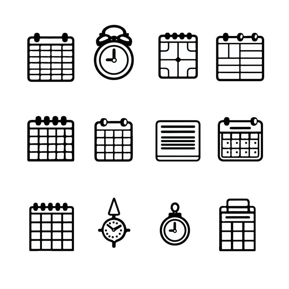 a collection of calendar icons that includes a simple and line image. vector