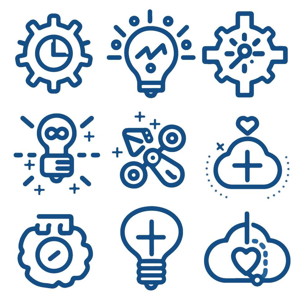 set of icons, Core values line icons core values, creativity, excellence, accountability, collaboration, dependability, honesty, and focus. vector