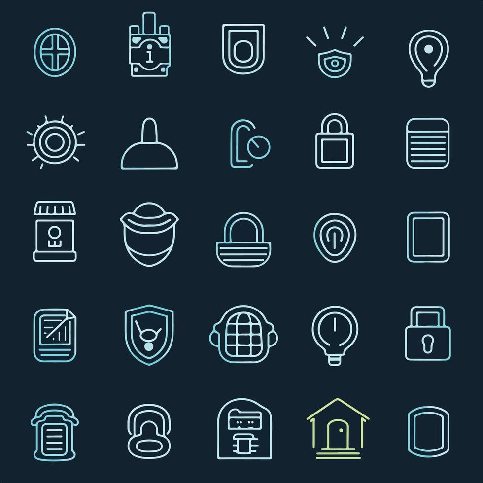 conjunto de linea fina seguridad iconos proteccion iconos seguridad símbolos vector