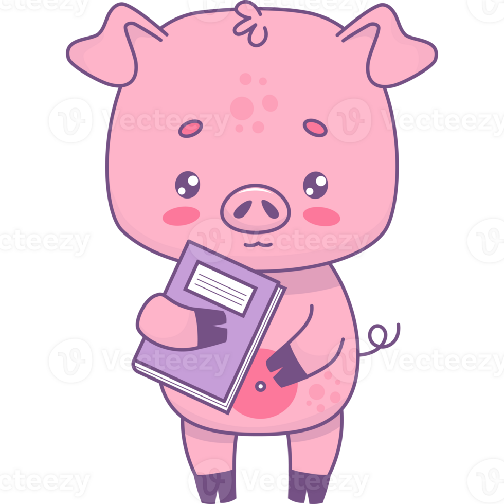 Cute pig  with book png
