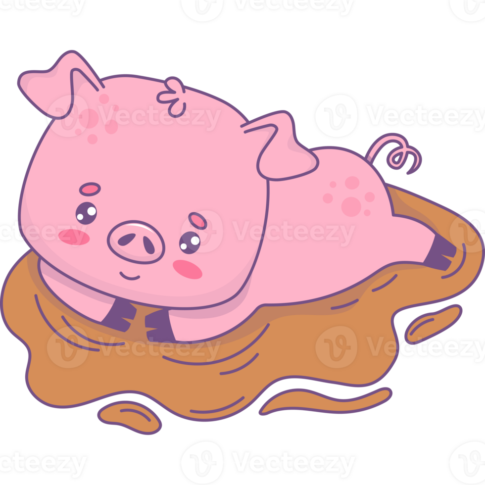 Lying funny pig in dirty puddle png