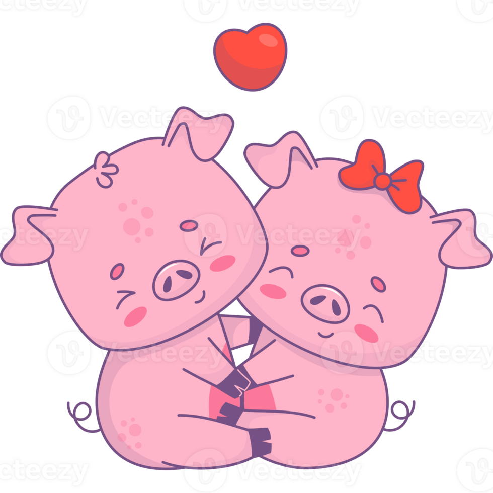 Couple enamored pigs  with heart png