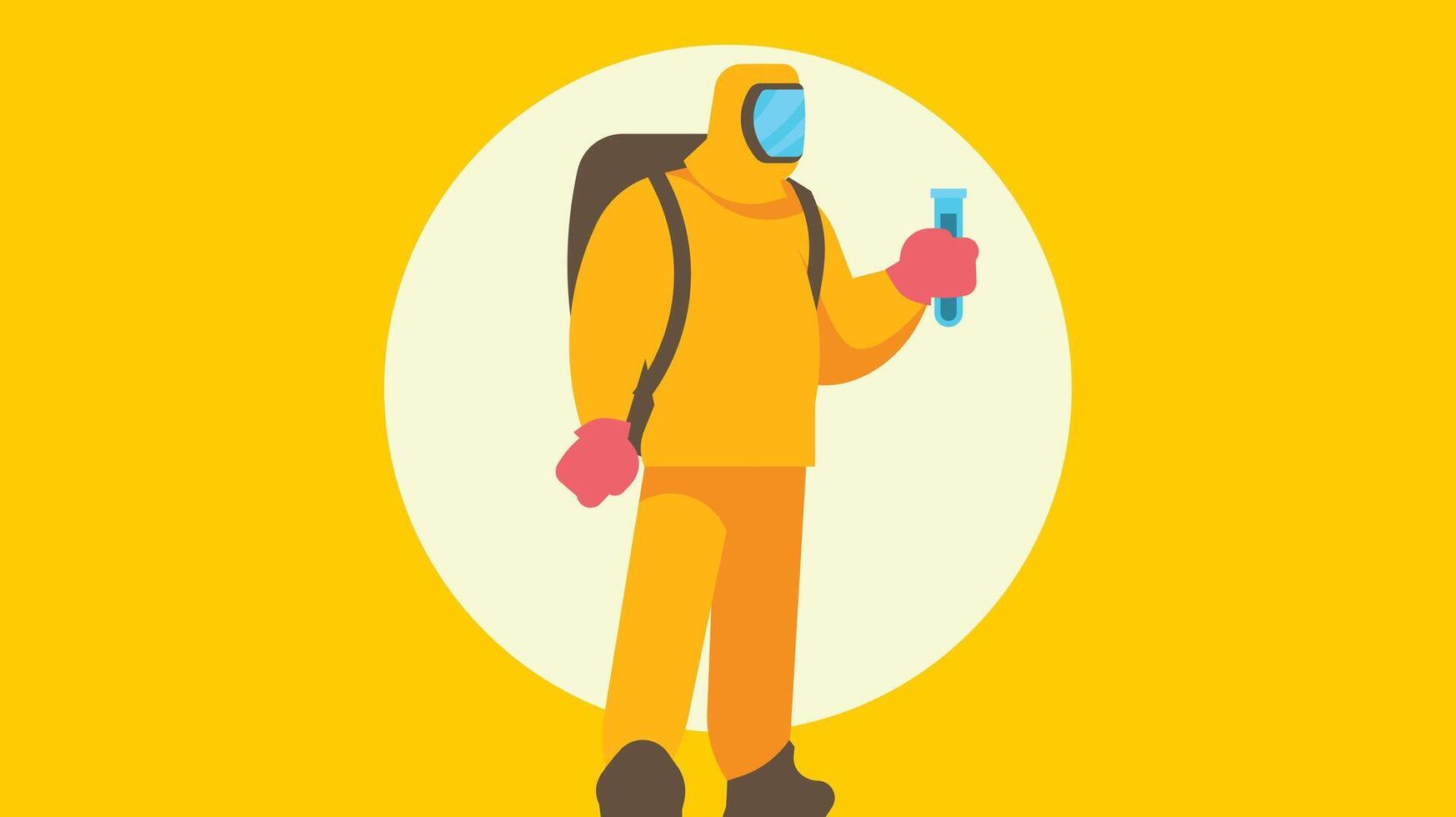 an isolated lab doctor with bio hazard material vector illustration