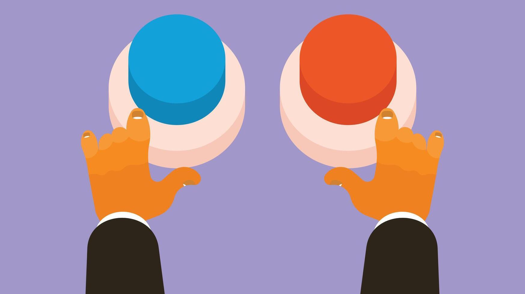 the right choice and decision betweeen blue and red buttons vector
