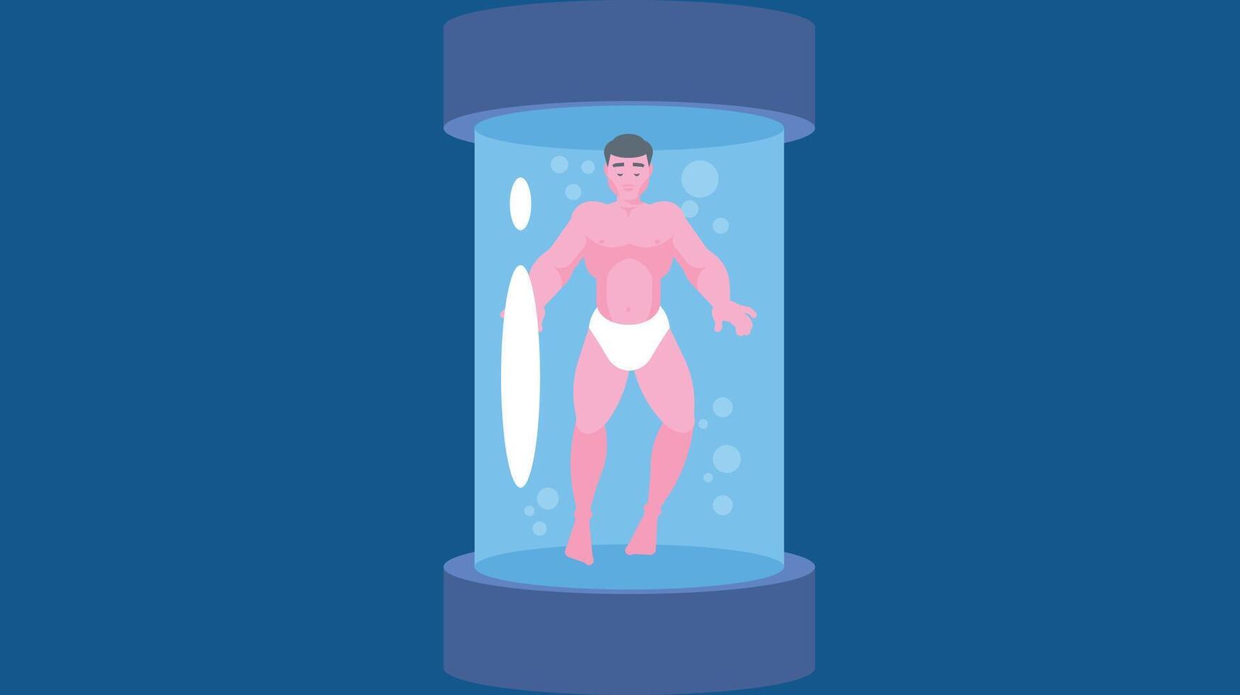 Man is freezed in life support machine futuristic vector illustration