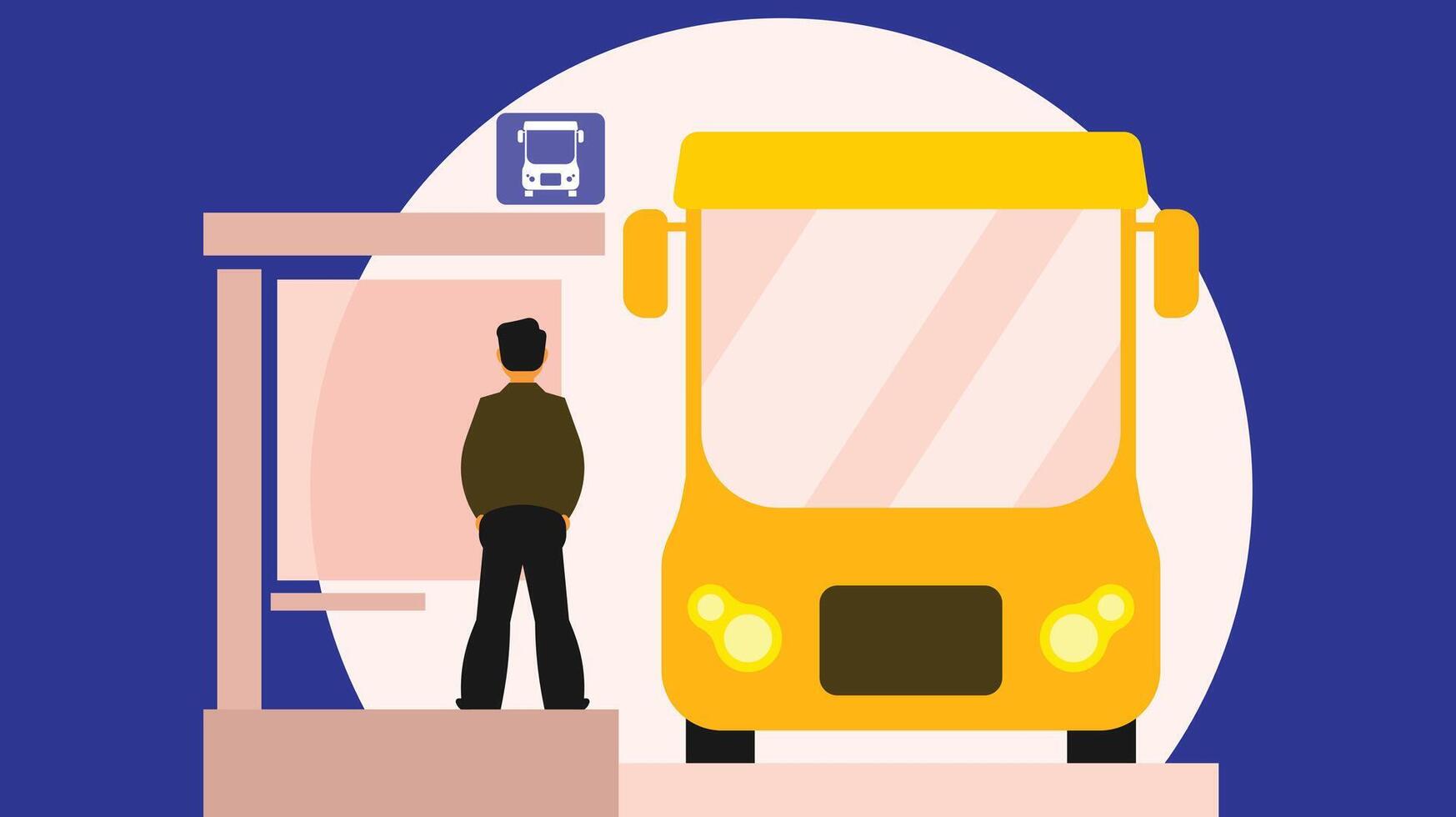 A bus stop in the city street vector illustration