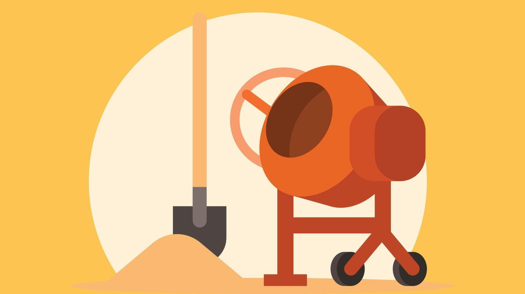 Construction site tools and mixer location vector illustration