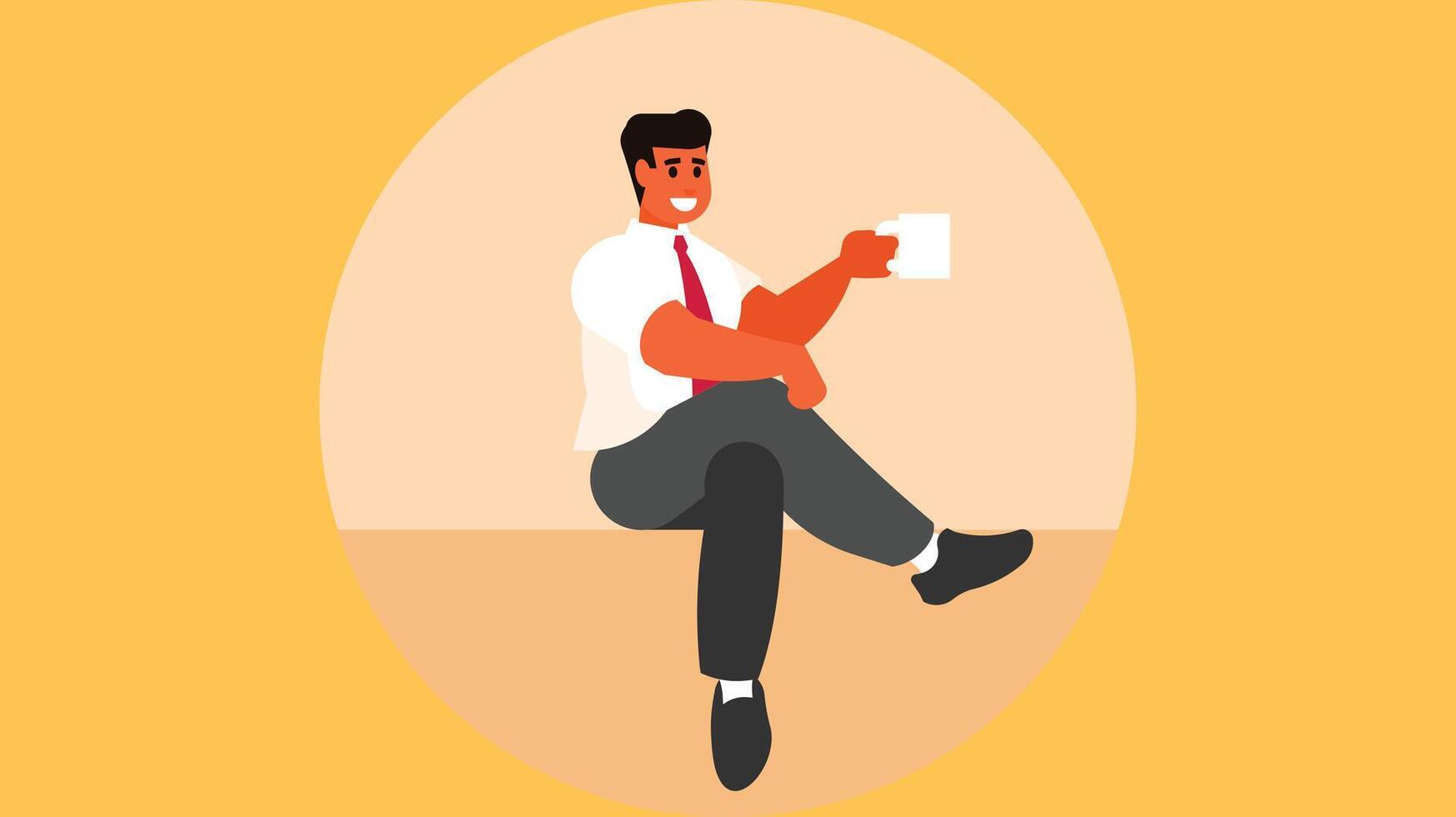 Happy man drinking coffee cup while sitting and enjoying vector illustration
