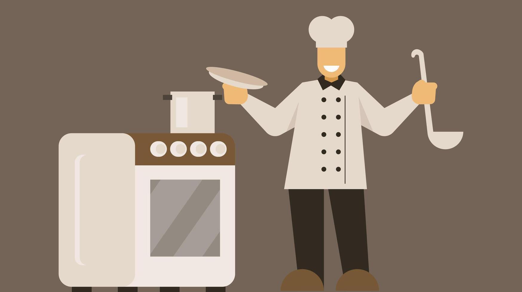Professional chef is cooking in kitchen or outdooe food with joy vector