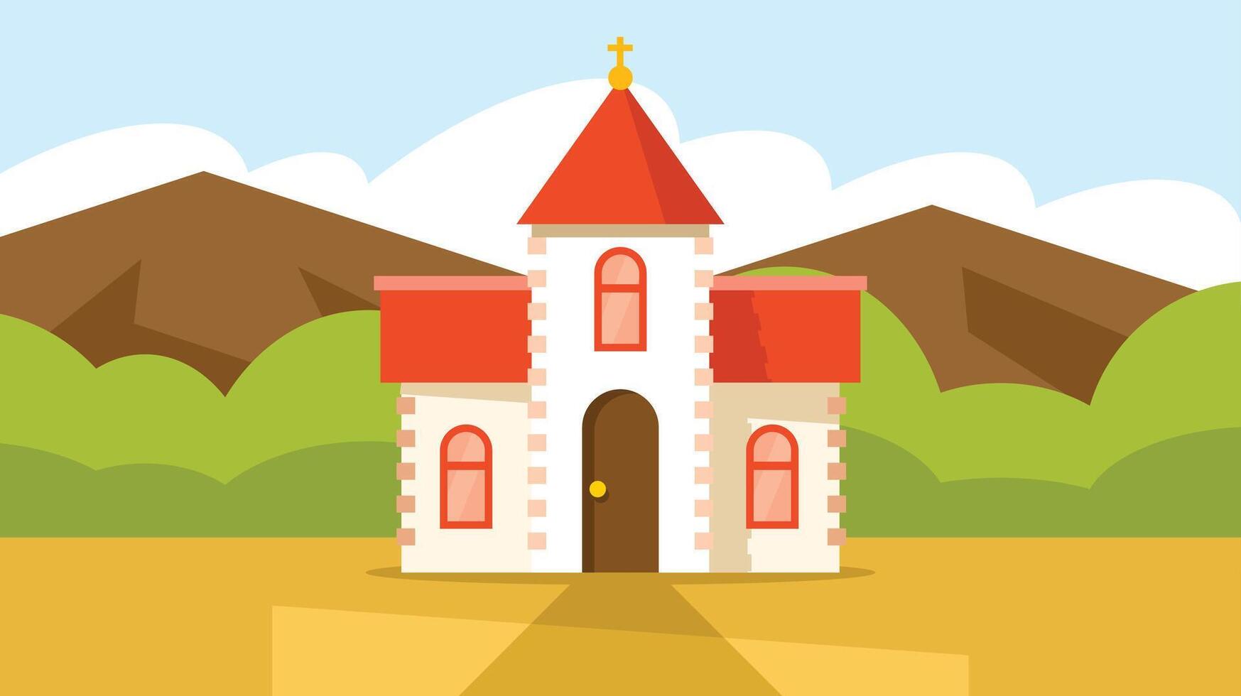 Church building in the rural places vector illustraiton